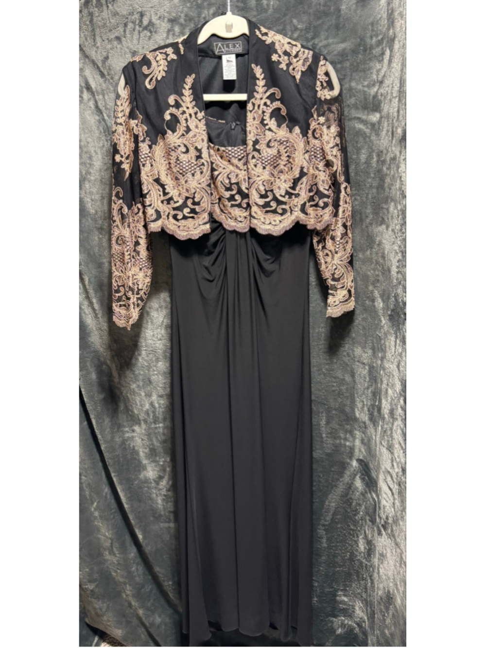 Alex Evenings 2-Piece Metallic Embroidered Gown & Bolero Jacket Set Size Large